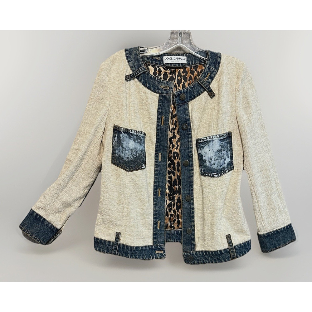 Dolce & Gabbana Jacket Denim Linen Leopard Italy Women's Eu 40 US 6